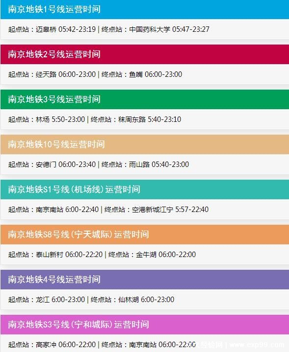 南京地铁运营时间表2022 普遍早6点晚11点