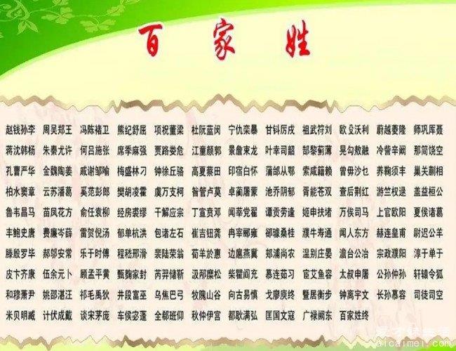 百家姓前100名2022年最新排名